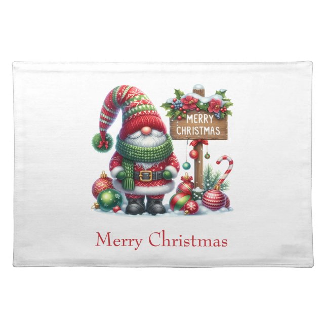 Personalized Merry Christmas  Santa Gnome  Cloth Placemat (Front)
