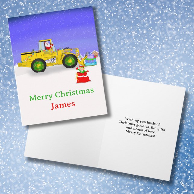 Personalized Merry Christmas Santa in Bulldozer Card (Creator Uploaded)