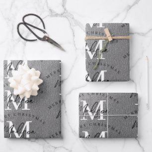 Personalized Merry Christmas Silver Monogram Wrapping Paper Sheets