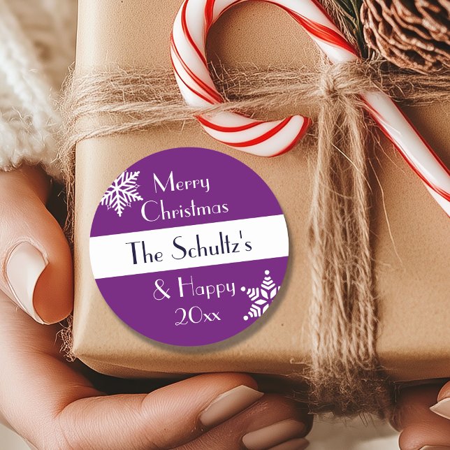 Personalized Merry Christmas Snowflake Classic Round Sticker (Creator Uploaded)