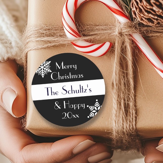 Personalized Merry Christmas Snowflake Classic Round Sticker (Creator Uploaded)