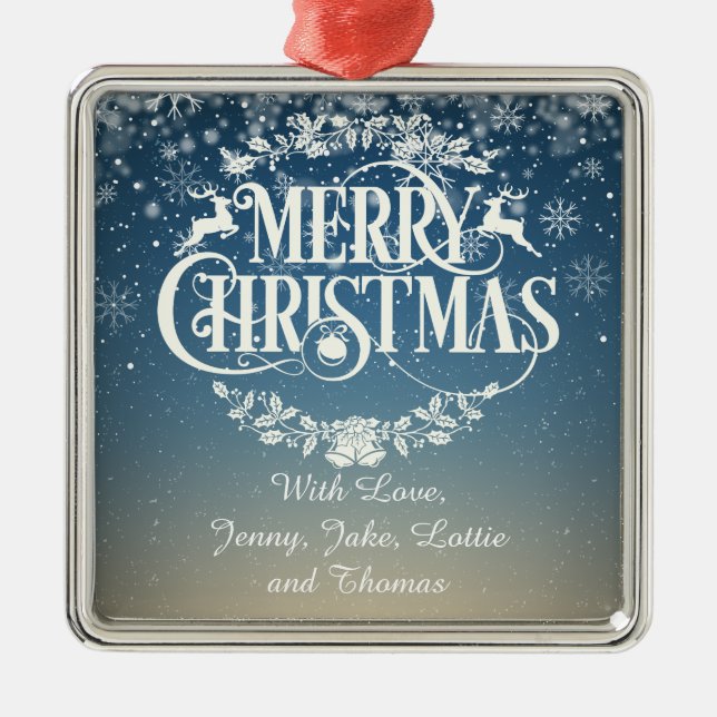 Personalized Merry Christmas Snowflakes Metal Ornament (Front)