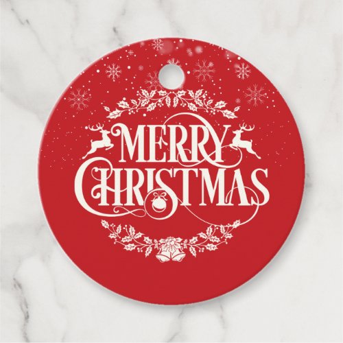 Personalized Merry Christmas Snowflakes Red Favor Tags