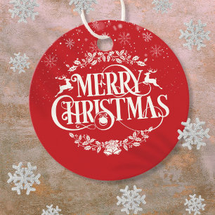 Personalized Merry Christmas Snowflakes Red Favor Tags