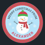 Personalized Merry Christmas Snowman Sticker<br><div class="desc">Add the finishing touch to your Christmas gifts,  treats and party favors with these cute personalized snowman stickers.</div>