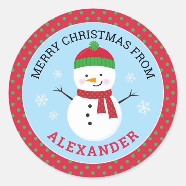 Personalized Merry Christmas Snowman Sticker (Front)