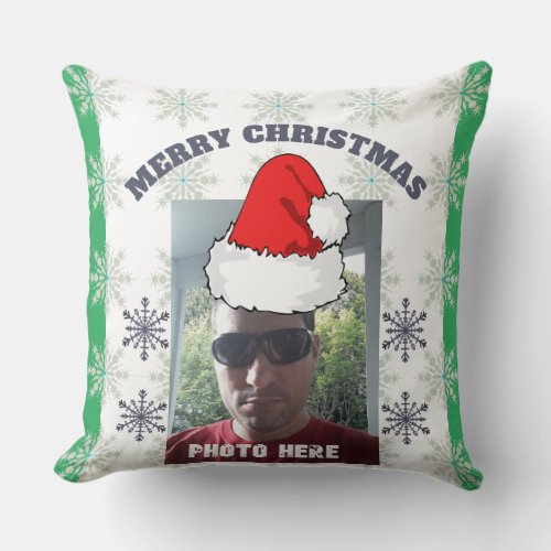 Personalized Merry Christmas Snowy Photo Pillow