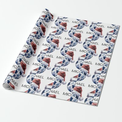 Personalized Merry Christmas Soccer Ball Santa     Wrapping Paper