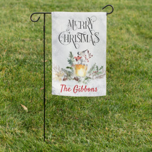 Personalized Merry Christmas Sparrow & Lantern Garden Flag