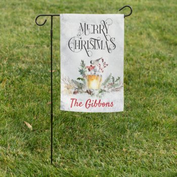 Personalized Merry Christmas | Sparrow & Lantern Garden Flag by HolidayCreations at Zazzle