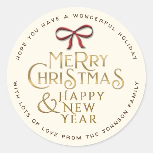 Personalized Merry Christmas Sticker with Red Bow