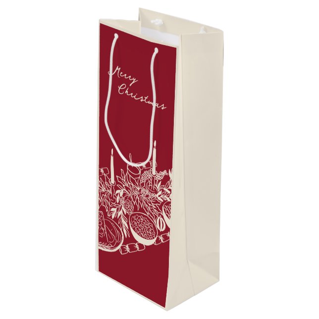 Personalized Merry Christmas Table Minimal Design  Wine Gift Bag (Front Angled)