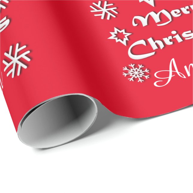 Personalized Merry Christmas Theme with Name Wrapping Paper (Roll Corner)