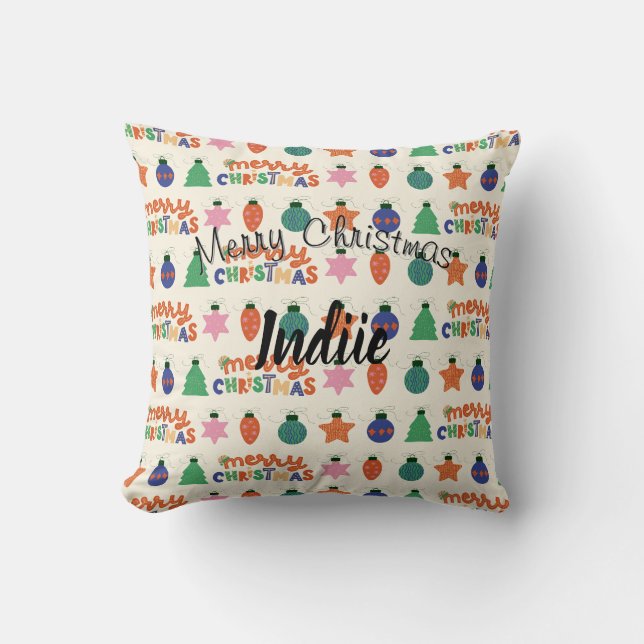 Personalized Merry Christmas Throw Pillow (Front)