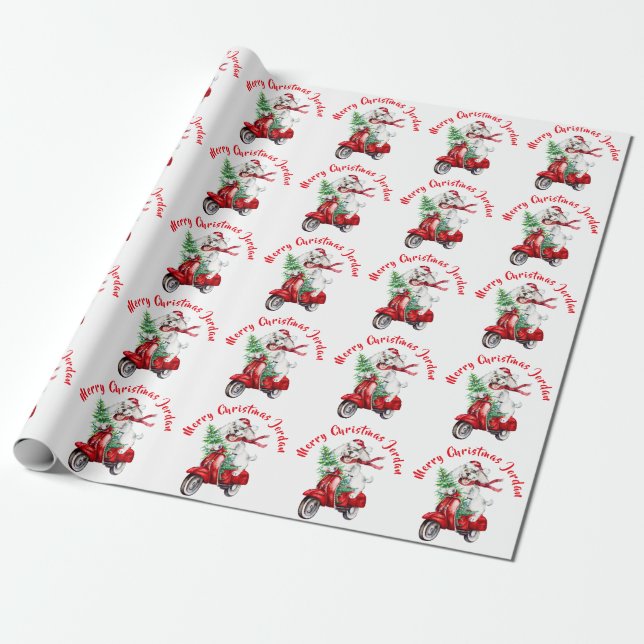 Personalized Merry Christmas Tree Farm Moto Wrapping Paper (Unrolled)