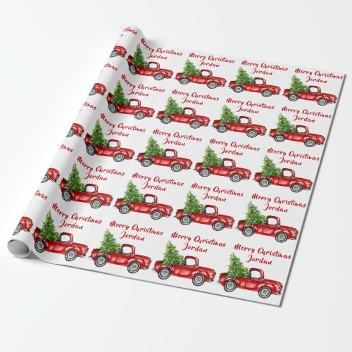 Personalized Merry Christmas Tree Farm Truck Wrapping Paper