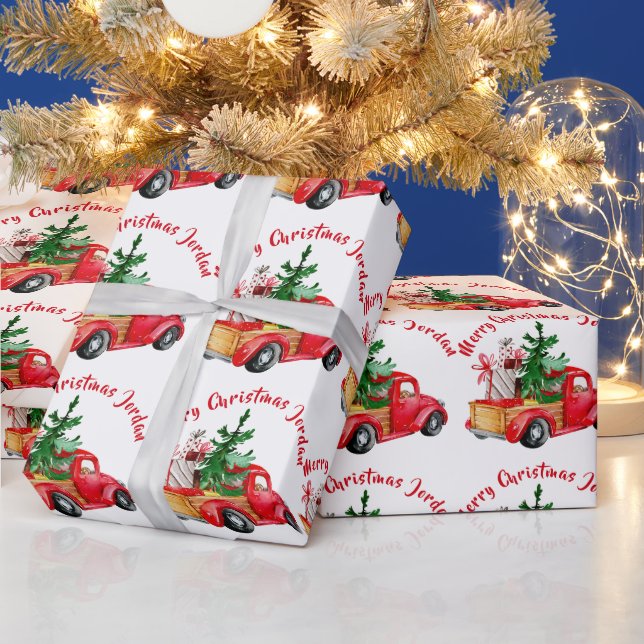 Personalized Merry Christmas Tree Farm Truck Wrapping Paper (Holidays)