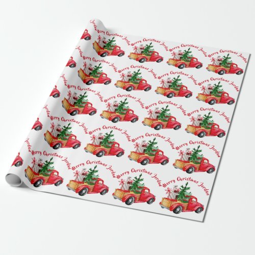 Personalized Merry Christmas Tree Farm Truck Wrapping Paper