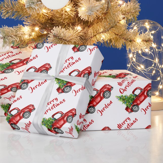 Personalized Merry Christmas Tree Farm Truck Wrapping Paper (Holidays)