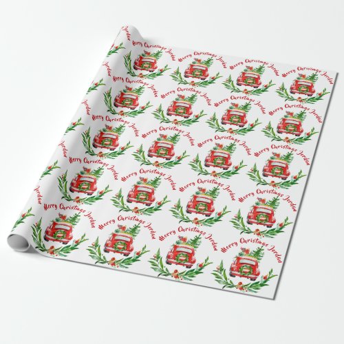 Personalized Merry Christmas Tree Farm Truck Wrapping Paper