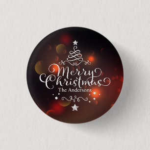 Personalized Merry Christmas Tree Pin Button