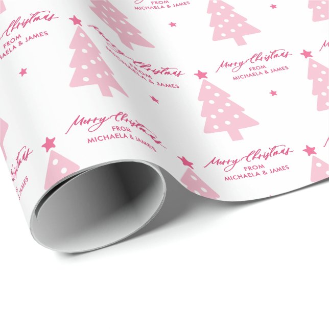 Personalized Merry Christmas Trees & Stars Holiday Wrapping Paper (Roll Corner)