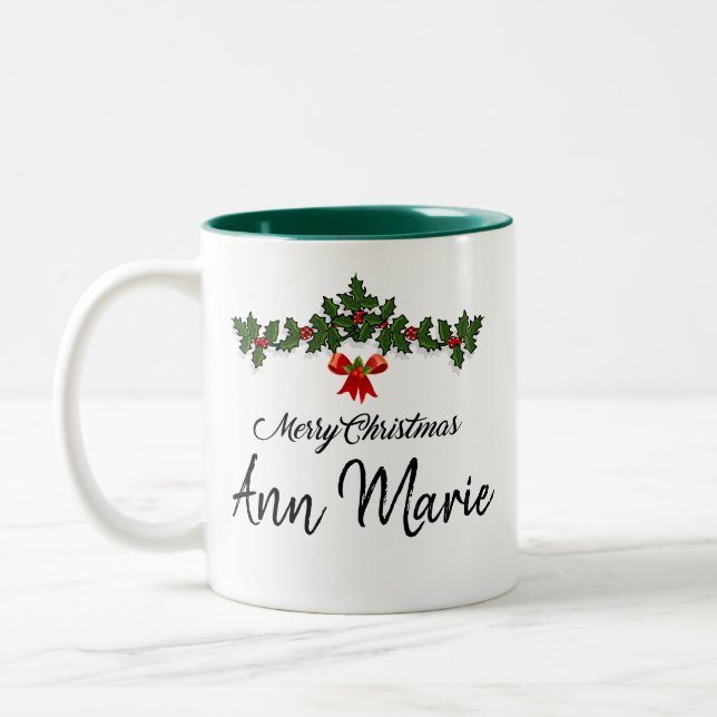 Personalized Merry Christmas Two-Tone Coffee Mug (Left)