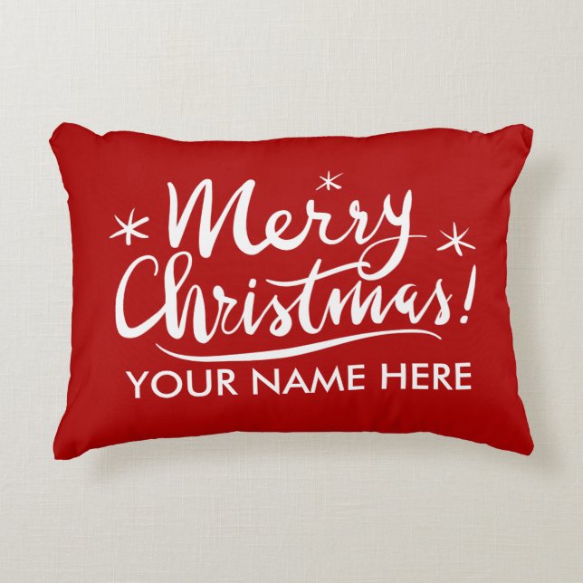Personalized Merry Christmas typography small red Decorative Pillow (Front)