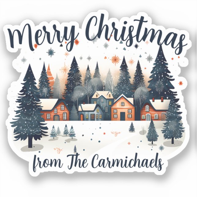 Personalized Merry Christmas Village Sticker (Front)