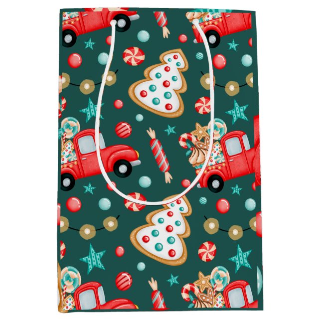 Personalized Merry Christmas Watercolor  Medium Gift Bag (Front)