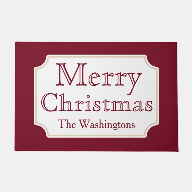 Personalized Merry Christmas Welcome Doormat Rug (Front)