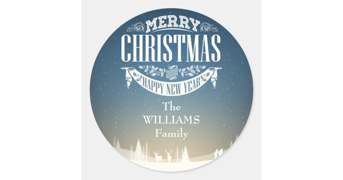 Personalized Merry Christmas Winter Snow Scene Classic Round Sticker ...