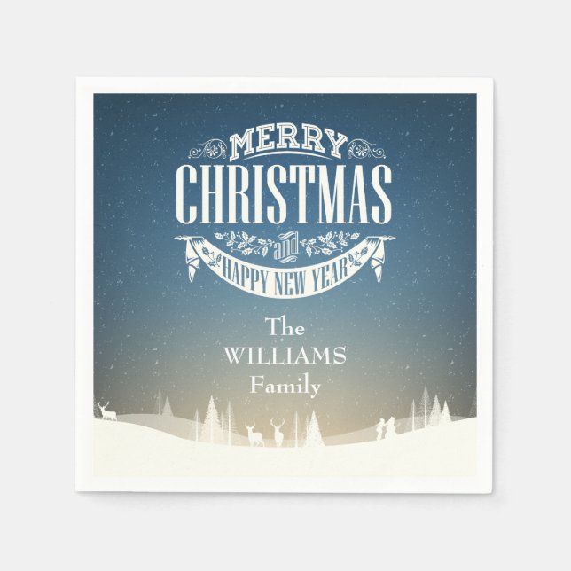 Personalized Merry Christmas Winter Snow Scene Napkins (Front)