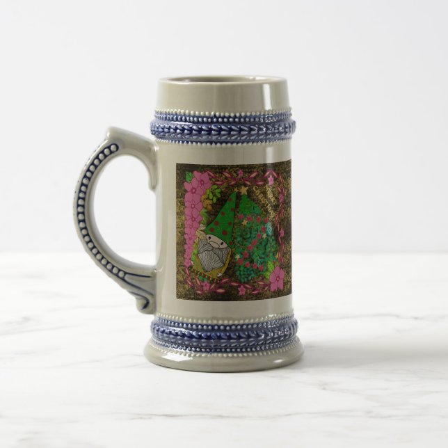 PERSONALIZED MERRY CHRISTMAS WITH GNOME XMAS TREE BEER STEIN (Left)