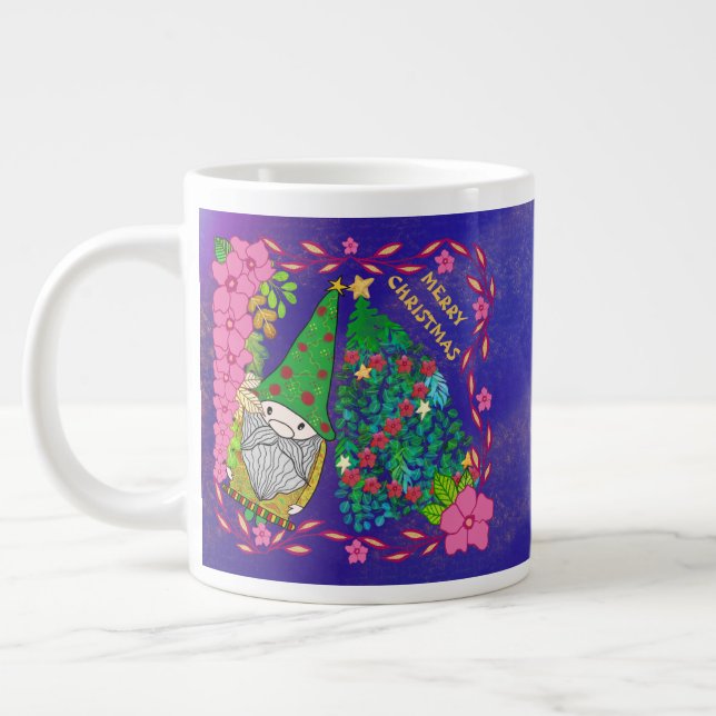 PERSONALIZED MERRY CHRISTMAS WITH GNOME XMAS TREE GIANT COFFEE MUG (Left)
