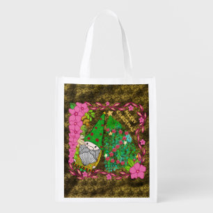 PERSONALIZED MERRY CHRISTMAS WITH GNOME XMAS TREE GROCERY BAG