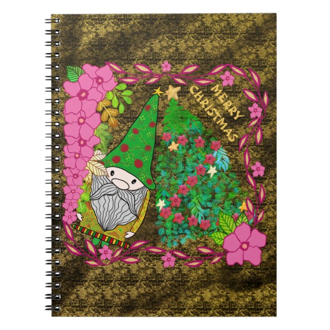 PERSONALIZED MERRY CHRISTMAS WITH GNOME XMAS TREE NOTEBOOK (Front)