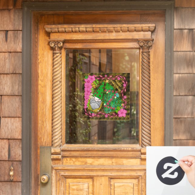 PERSONALIZED MERRY CHRISTMAS WITH GNOME XMAS TREE WINDOW CLING (Home Door)