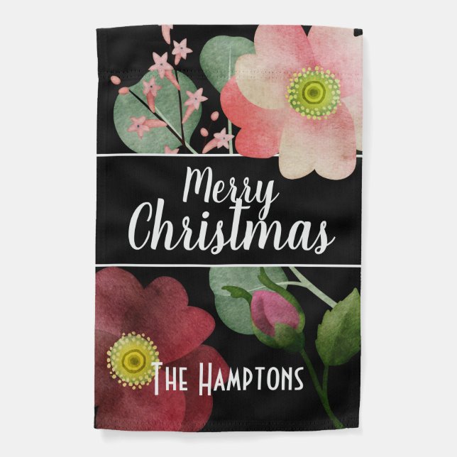 Personalized Merry Christmas with Large Flowers Garden Flag (Front)
