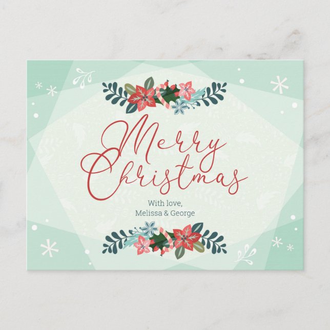 Personalized Merry Christmas with Love Floral Postcard (Front)