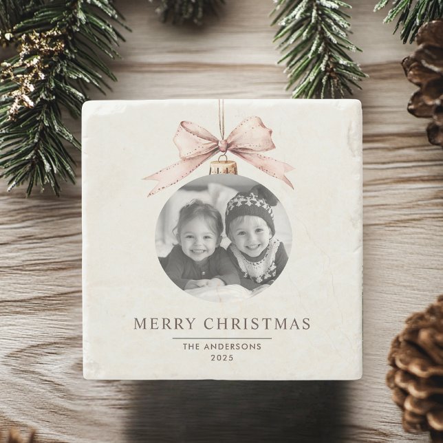 "Personalized Merry Christmas with Photo Gift Stone Coaster (Creator Uploaded)