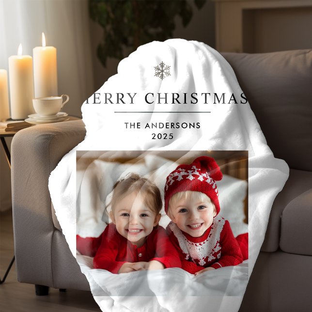"Personalized Merry Christmas with Photo & Name Sherpa Blanket (Creator Uploaded)