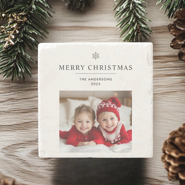 "Personalized Merry Christmas with Photo & Name Stone Coaster (Creator Uploaded)
