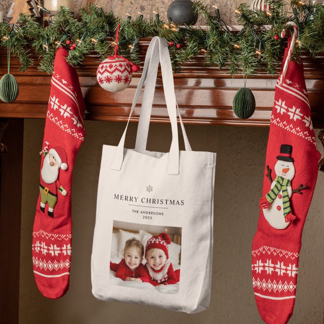 "Personalized Merry Christmas  with Photo & Name Tote Bag (Creator Uploaded)