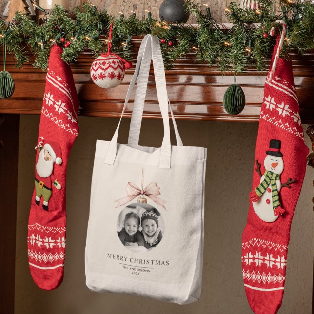 "Personalized Merry Christmas with Photo  Tote Bag (Creator Uploaded)