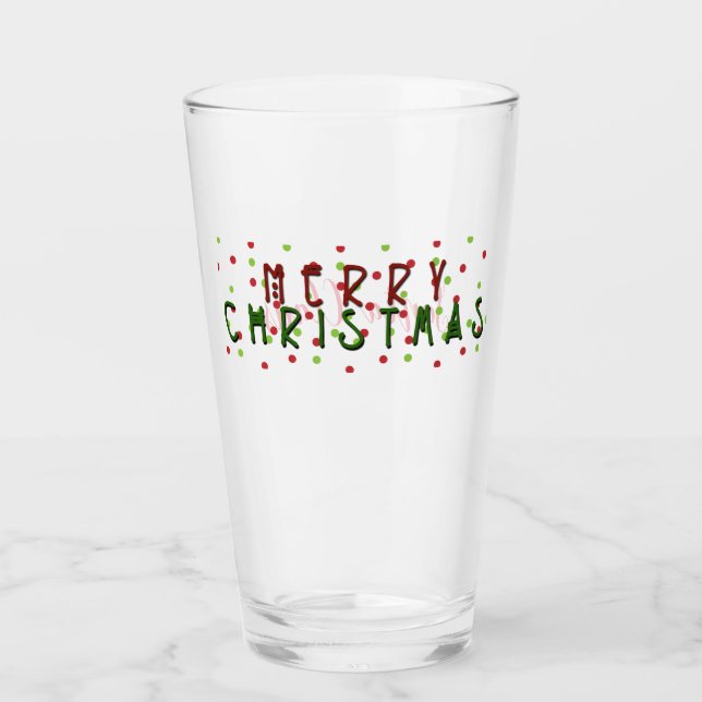 Personalized Merry Christmas with Red/Green Dots Glass (Front)