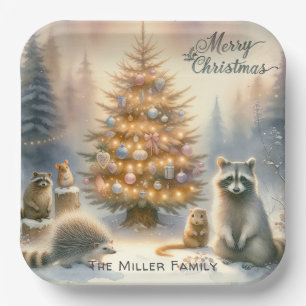 Personalized Merry Christmas Woodland Animals  Paper Plates