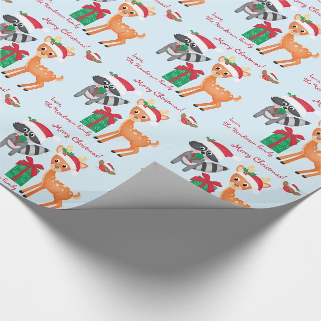 Personalized Merry Christmas Woodland Animals Wrapping Paper (Corner)