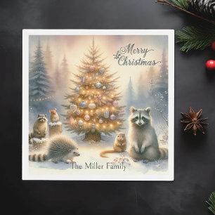 Personalized Merry Christmas Woodland Watercolor, Napkins