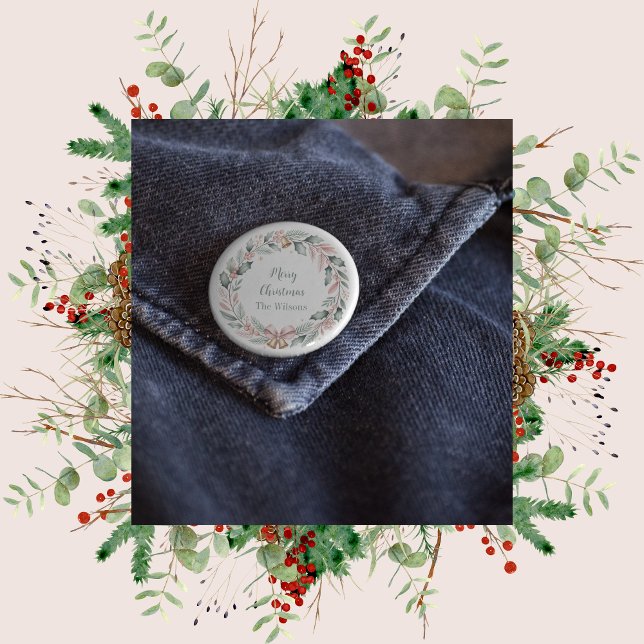 Personalized Merry Christmas Wreath Button (Creator Uploaded)